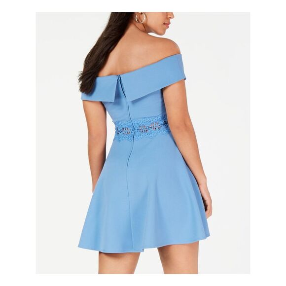 NWT B DARLIN Womens Blue Sleeveless Mini Fit + Flare Dress 1\2 - Picture 2 of 5